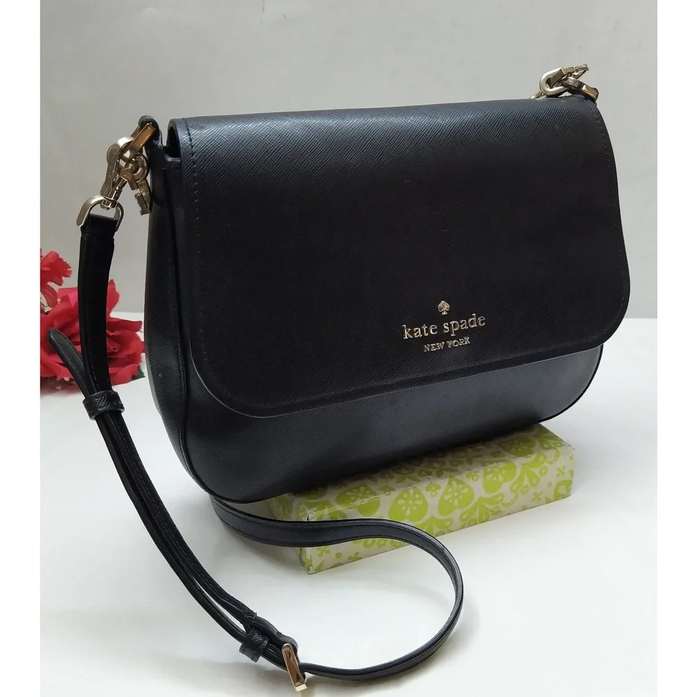 Kate Spade New York Black Leather Flap Closure Crossbody Bag